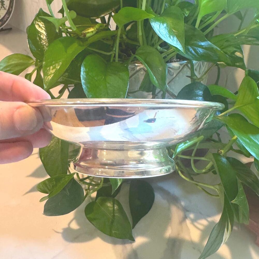 Vintage Cheshire Silver Pedestal Bowl 5” Revere Style Footed Dish -MCM Barware